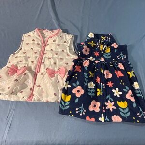Kids 24m White Heart Puffer Vest & Navy Floral Fleece Vest Set
